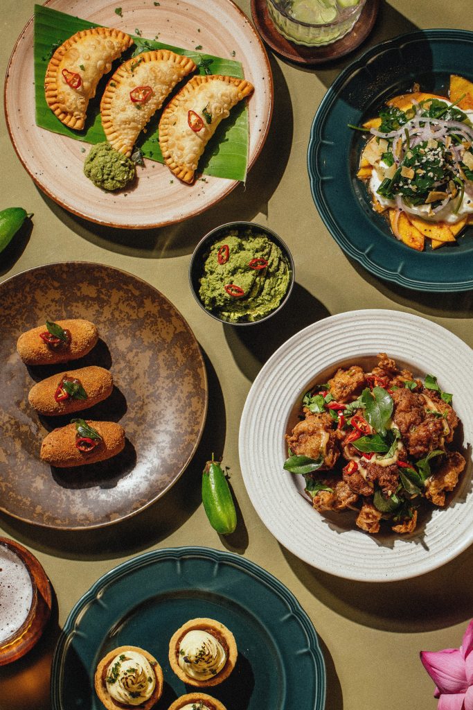 Selection of Sri Lankan small plates at Biling — beef croquettes, seer fish sambol, devilled patties, and spiced chicken fry